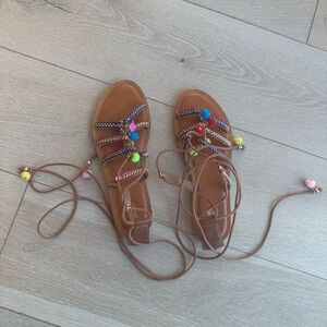 Mossimo Supply Co. Tan Beaded Lace-Up Sandals